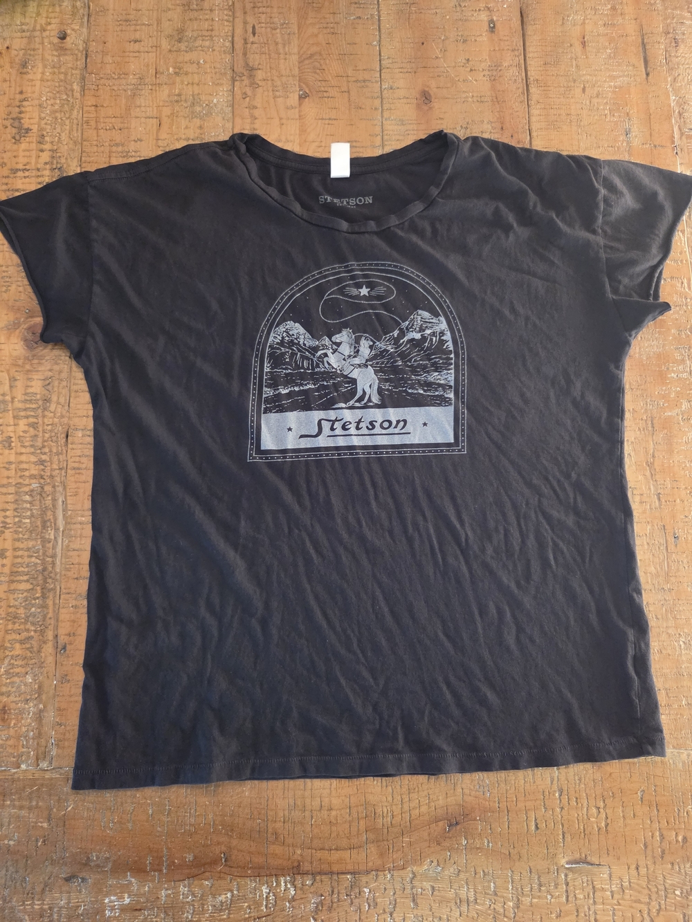 Women's Stetson Black COWBOY w/ LASSO WESTERN SCENE SHIRT Size XL